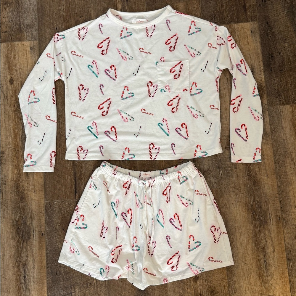 Colsie Christmas Candy Cane Hearts Pajamas Set, Size XS